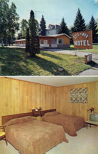 postcard motelinterior woodpaneling