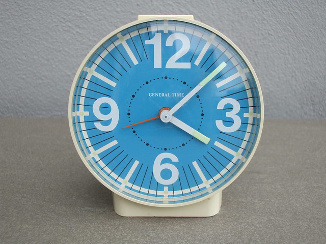 Vintage Westclox General Time Blue Faced Alarm Clock Mid Century Modern Design
