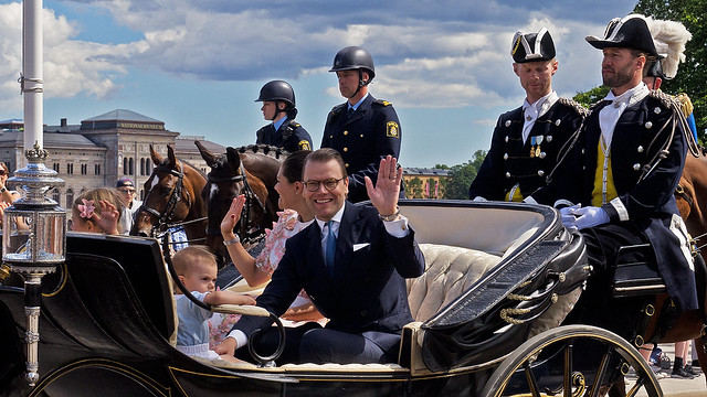 The royal cortege through Stockholm when Crown Princess Victoria celebrated her 40th birthday