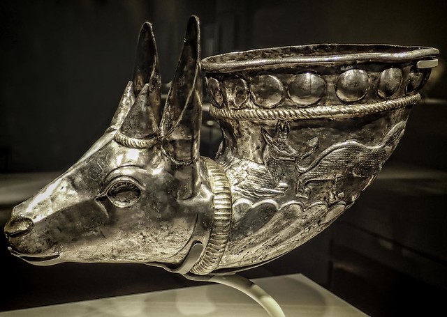 Wine horn with gazelle protome Iran Sasanian Period 4th century CE Silver and Gilt