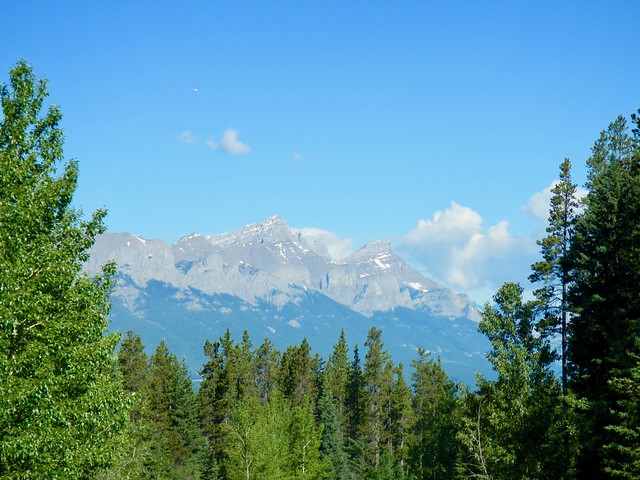 Pigeon Mountain summit hike - View of Mount Lawrence Grassi (on the left), Mt Rundle (on the right), and Ha LIng Peak feintly in between