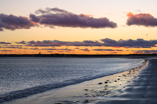 beach sunset water ocean sea sand clouds sky orange purple blue texture landscape nature goose rocks maine new england