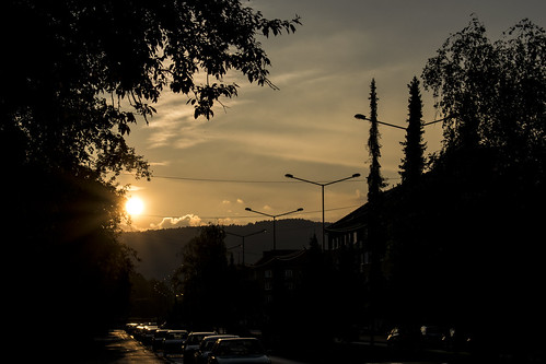 sunset sun city sky bojnice prievidza tree lamp cars black slovakia
