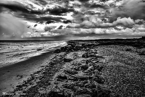 normandie normandy versurmer plage beach sea mer cloud nuage sky ciel nb noir blanc black white monochrome sunset hdr pentax