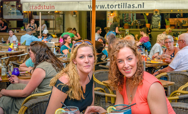 Two young Dutch women on a terrace