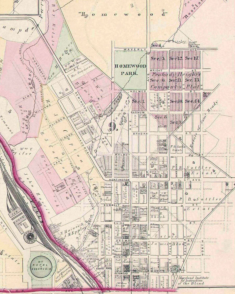 Map showing the developed and undeveloped areas of central Baltimore
