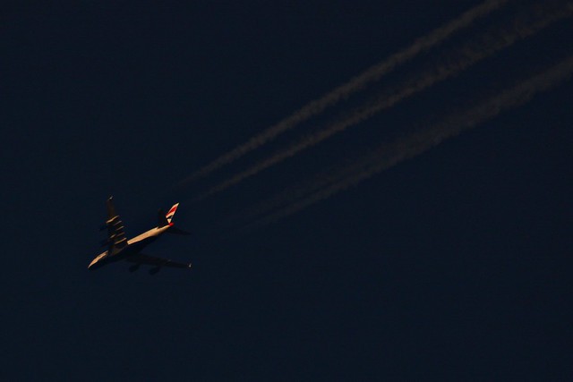 Late evening passing BAW11 British Airways Airbus 380 (G-XLEH) at FL106 enroute from London Heathrow to Changi Singapore