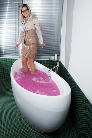 The office ladies pink slime bath.
