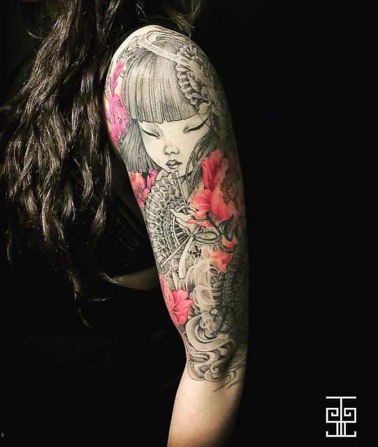 Kimmidoll Geisha Tattoo  #lehibou #starasian #tattoo #tats #tatou #tatouage #asiantattoo #japanesetattoo #japanesetattoos #irezumi #tattoodo #tattoo_art_worldwide #tattooistartmagazine #thebesttattooartists #tattoodesign #inkstagram #besttattoo #tattoista