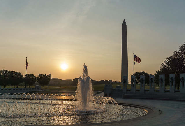 Sunrise over the WWII Memorial.