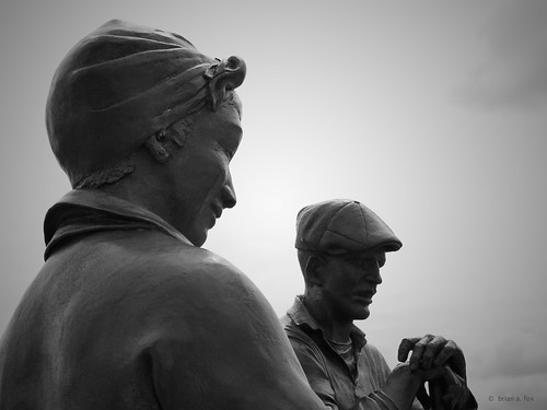 Coffee Break @ the Cannery [Explored] by the mindful fox: Galleries & Albums, Two of the 3 figures outside the Cannery museum in Steveston (<a href="http://gulfofgeorgiacannery.o