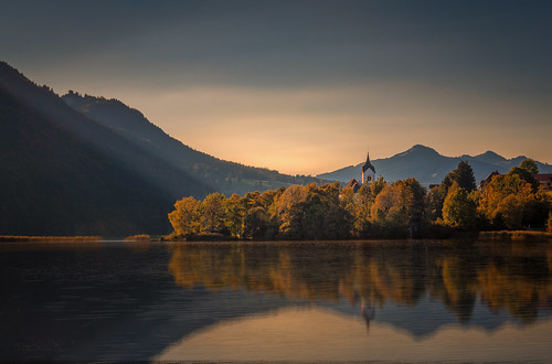 2016 germany bavaria fussen weissensee lake church mountains sunset reflection sony 7rm2 zeiss sonyfe2470mmf4
