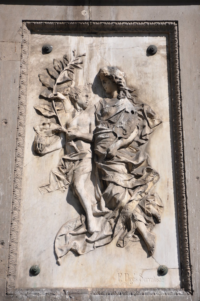 Barcelona. Allegory of the “Compañía General de Tabacos de Filipinas”. Relief on the Monument to Antonio López y López. 1884. Francesc Pagès i Serratosa, sculptor