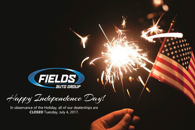 Happy #IndependenceDay! In observance of the Holiday, all #FieldsAuto locations are CLOSED today. We will resume regular hours July 5th.