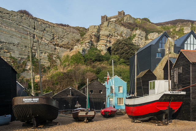 Fishing Net Huts, Boats, and Cliffs, Hastings