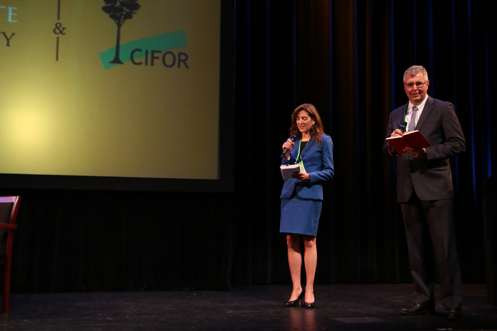 Lisa Goddard, Director, IRI, Earth Institute, Columbia University, and Peter Holmgren, Director General, CIFOR, speaking together at the Colloquium on...