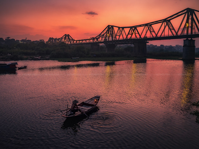 Sunset at Long Bien birdge, Hanoi, Vietnam