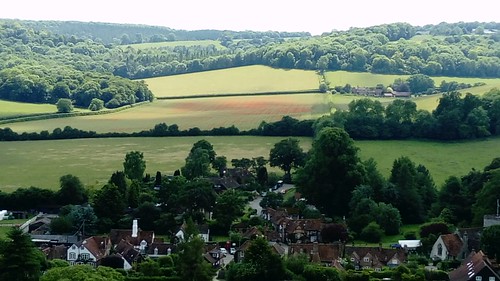 Turville and poppy-filled field beyond, from Cobstone Hill SWC Walk 223 Henley-on-Thames Circular (via Turville)