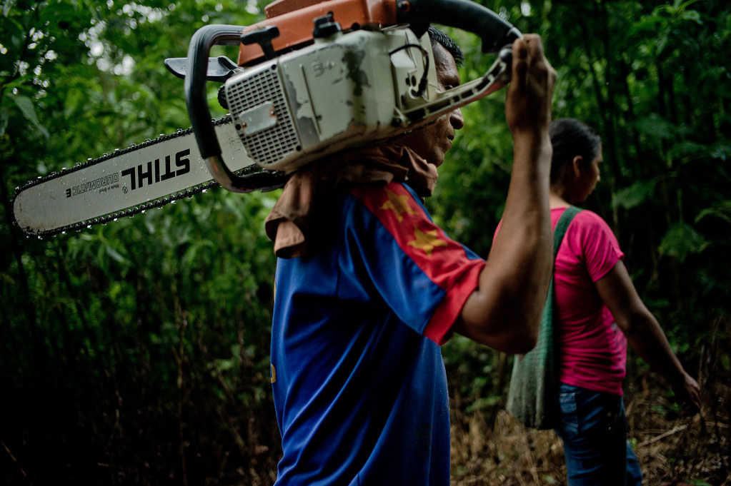 A Kiwcha couple walk in the jungle to cut timber, Coca, Ecuador.