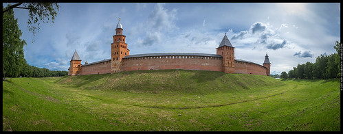 panorama kremlin fortress tower wall green blue russia velikiynovgorod velikynovgorod summer