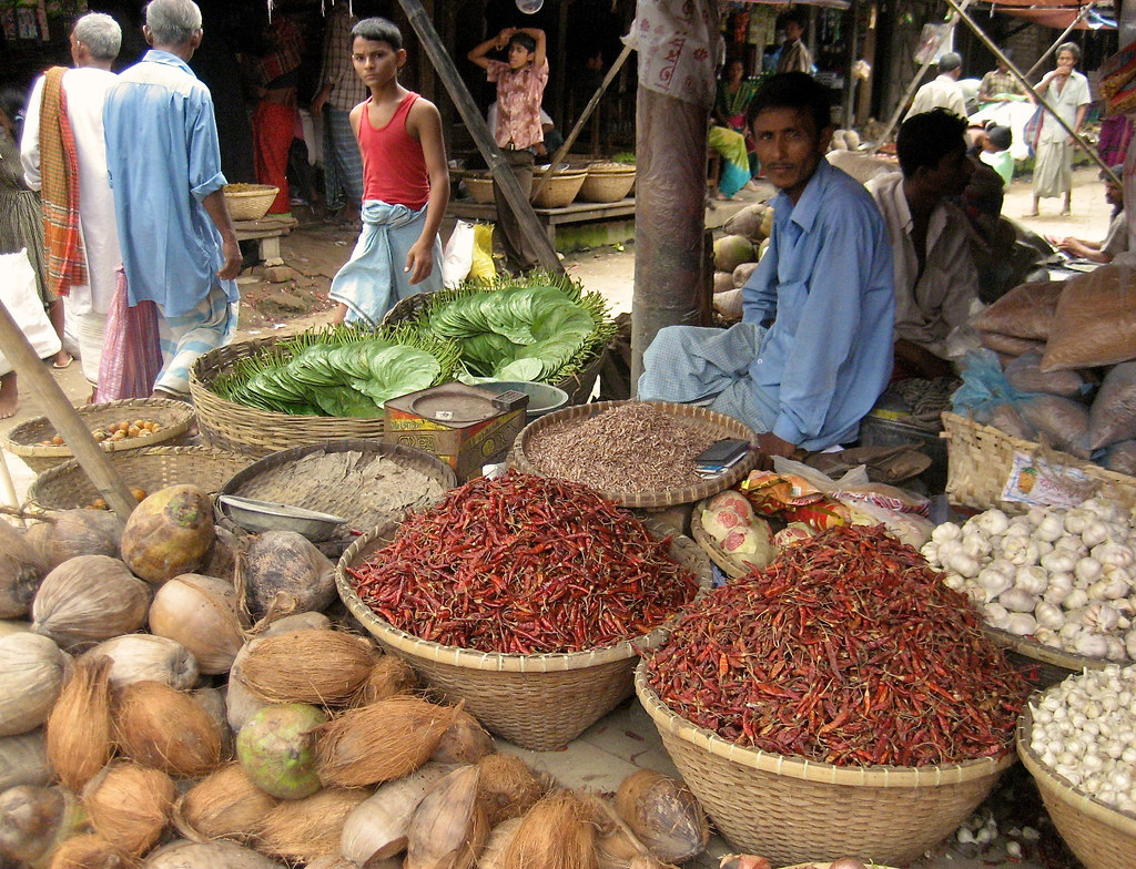 A traditional market in Bangladesh.