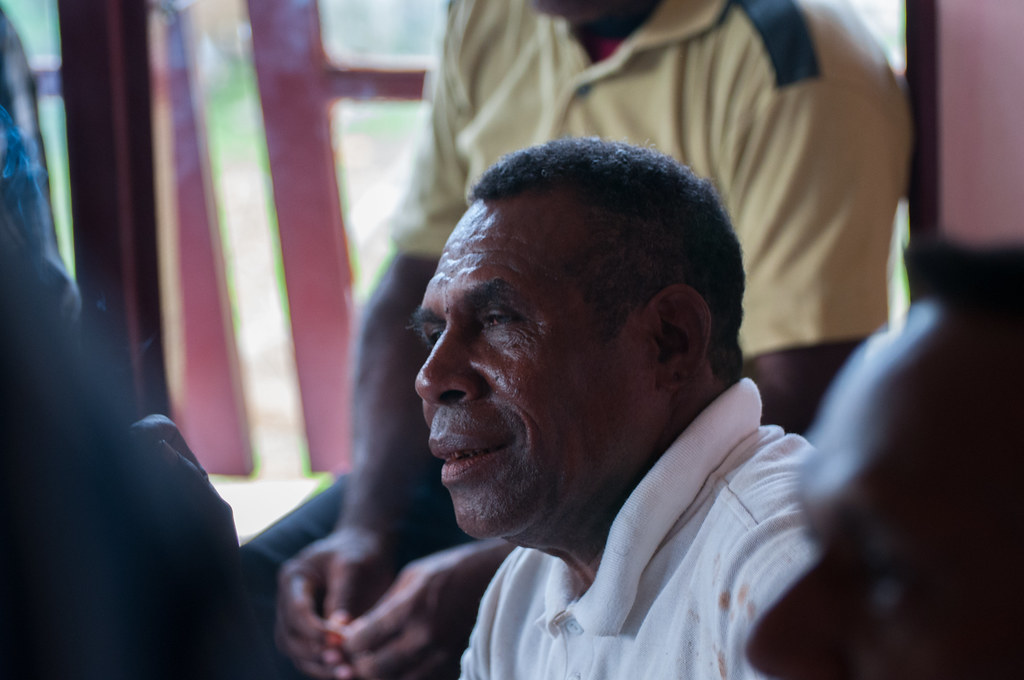 Head of Kwerba Village attended training presentations on collaborative mapping. Kasonaweja, Mamberamo Raya, Papua.