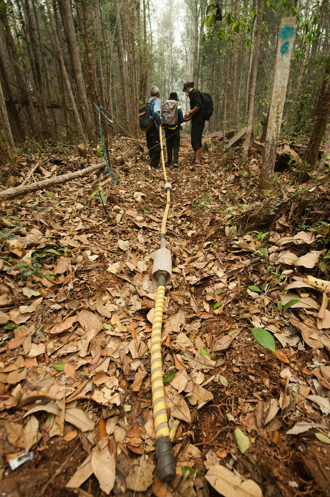 Researchers use geo-radar technology to measure peat depth in the Tumbang Nusa research forest, outside Palangka Raya, Central Kalimantan.