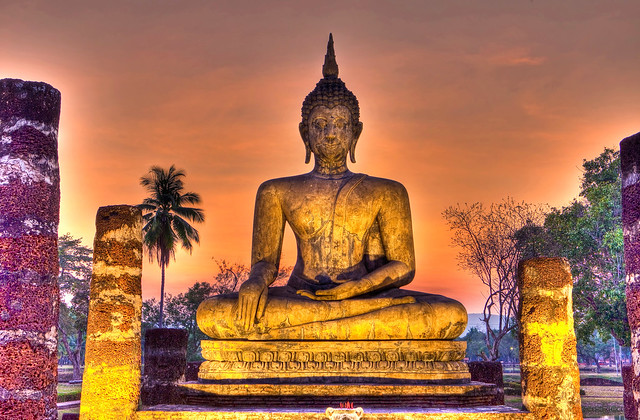 Evening, Buddha Statue, Wat Mahathat, Sukhothai, Thailand