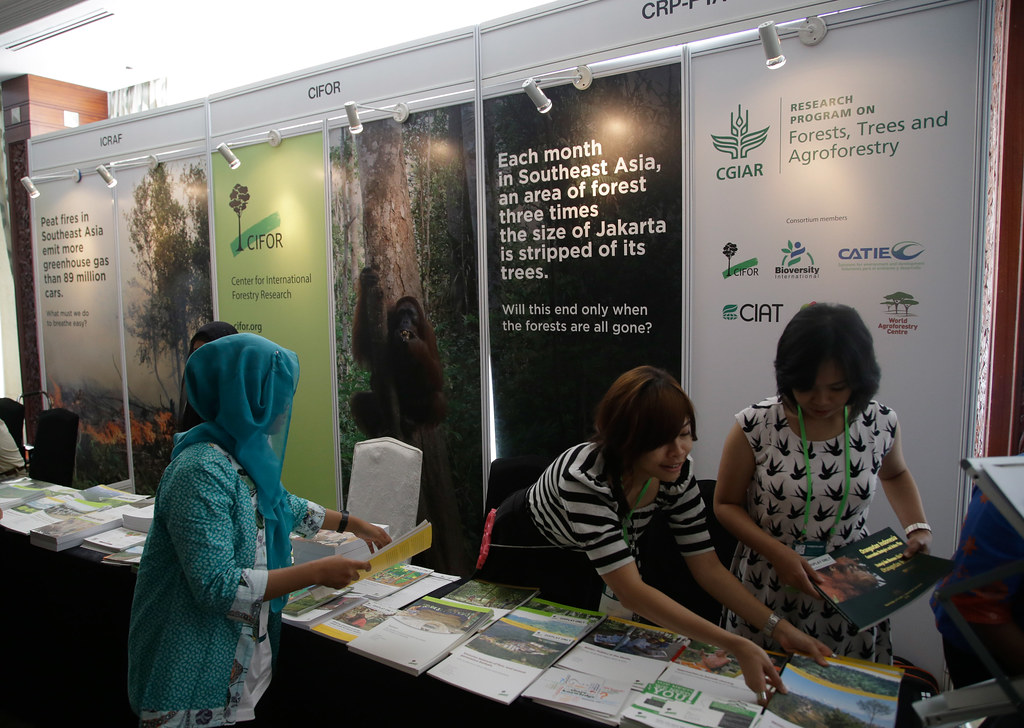 CIFOR booth at Forests Asia Summit 2014 at Shangri-La Hotel in Jakarta, Indonesia, Tuesday, May 6, 2014.