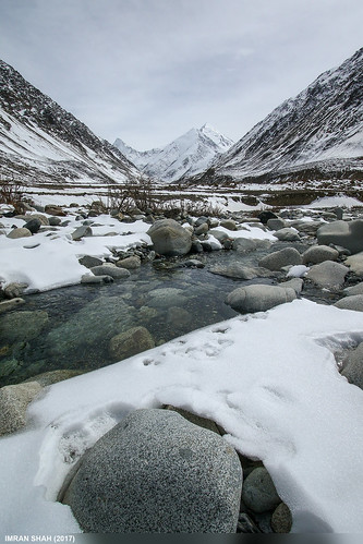 clouds elements gilgitbaltistan gojal ice koksil landscape location mountains pakistan sky snow stream tele water