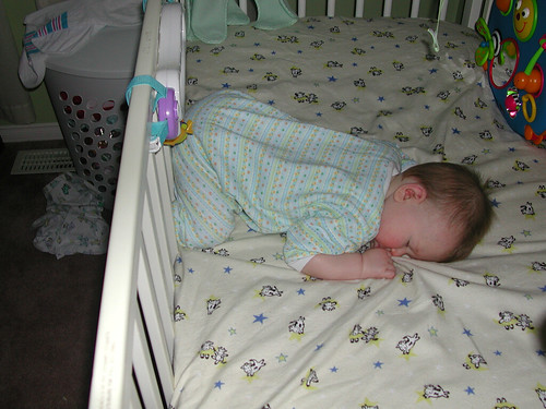 Geoffrey asleep in his Crib
