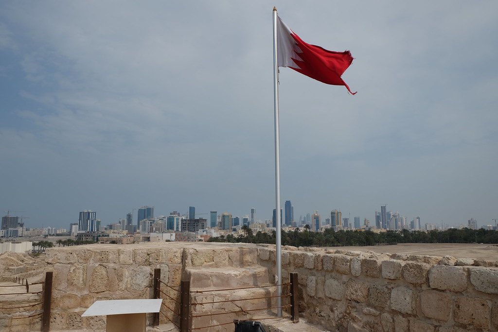 Bahrain Manama Skyline and Flagpole
