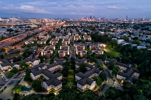 dji phantom drone aerial somerville sha mystic development urban housing twilight boston