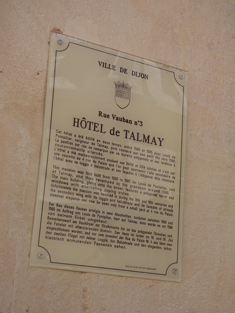 Hôtel de Talmay - 3 Rue Vauban, Dijon - plaque