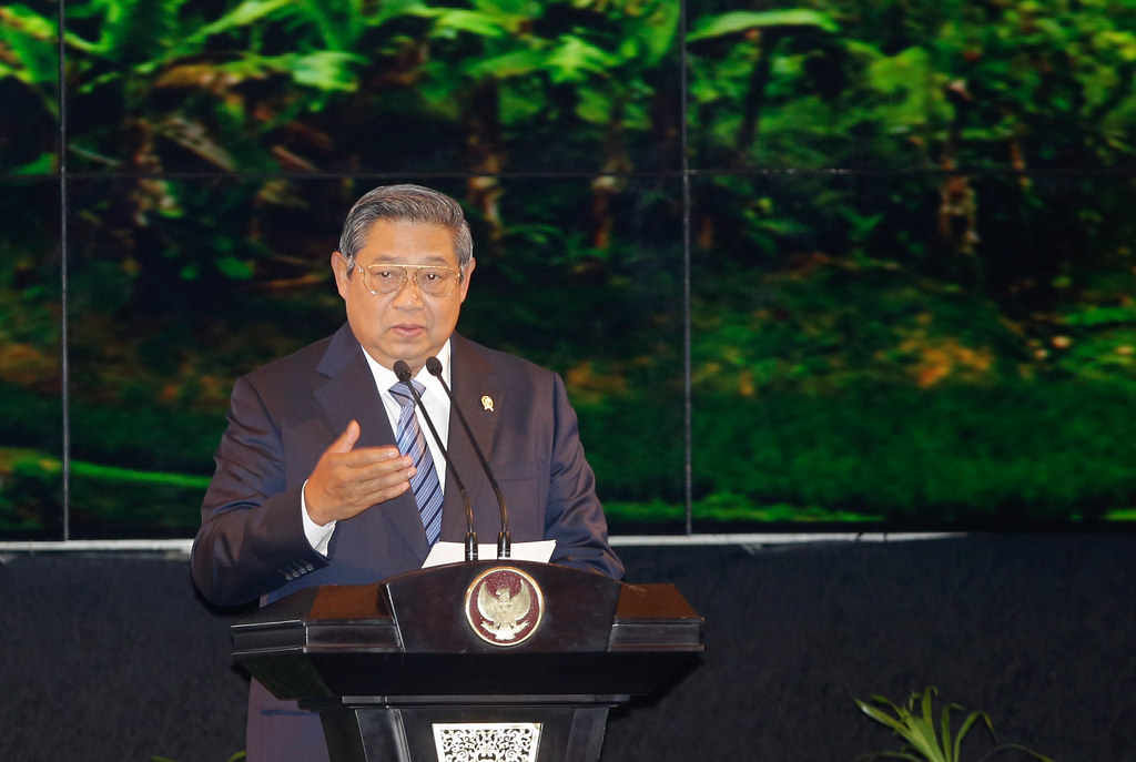 Indonesian President Susilo Bambang Yudhoyono delivers his opening remarks during Forests Asia Summit 2014 at ShangriLa Hotel in Jakarta, Indonesia,...