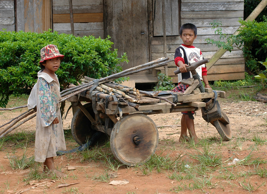 Children collecting firewood in Gunung Lumut, East Kalimantan, Indonesia.