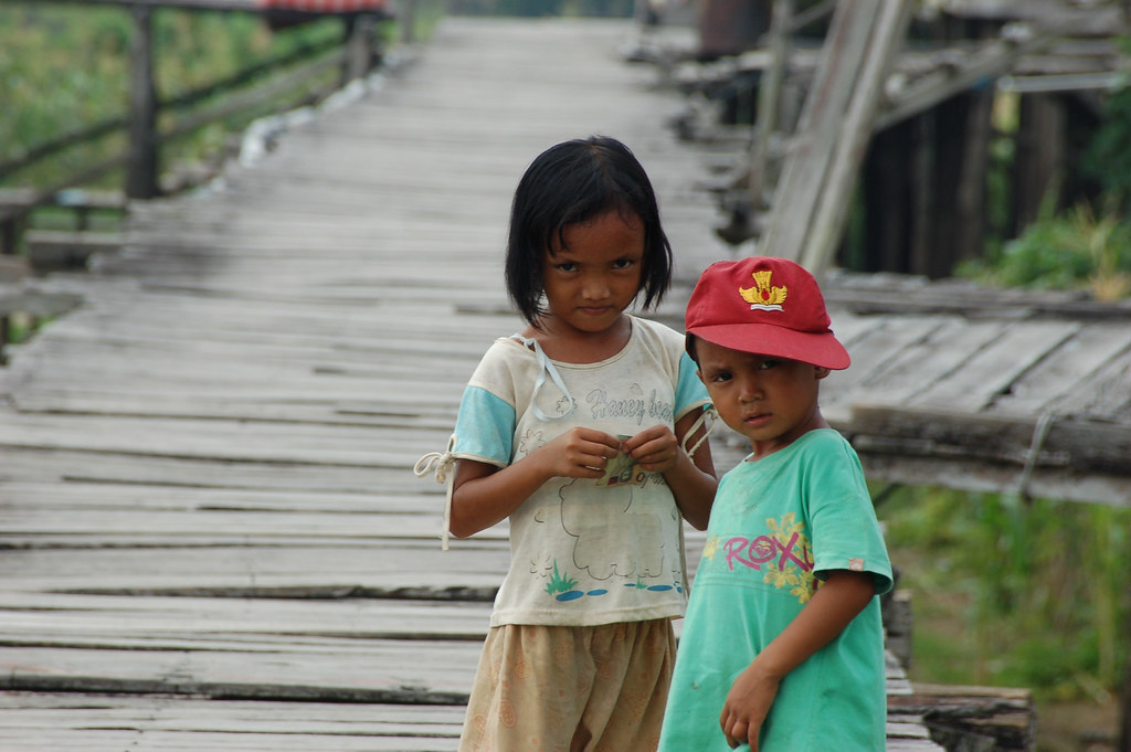 Portrait of children in Lake Sentarum, West Kalimantan, Indonesia.