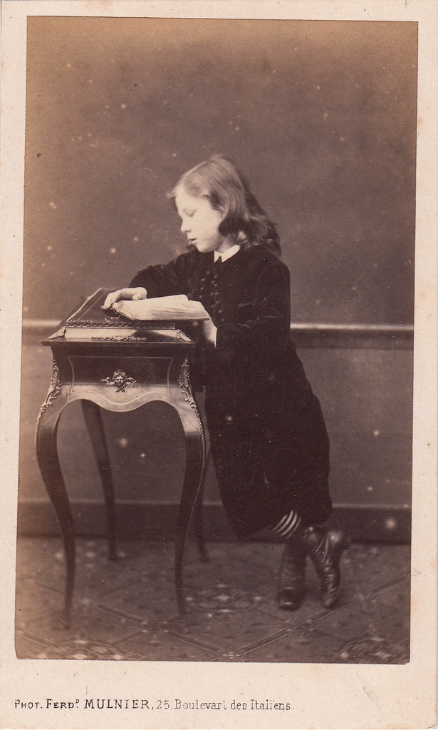 Portrait of a boy reading by Ferdinand Mulnier (1860s)