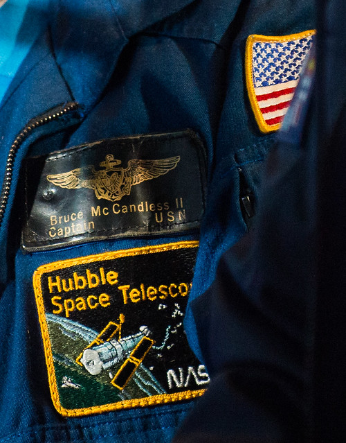 Patches on Astronaut Flight Jacket at Hubble 25th Anniversary Event at Smithsonian Udvar-Hazy Center