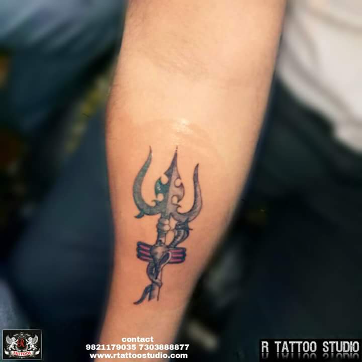 Trishul Tattoo with Damru and Har Har Mahadev  Hand tattoos for guys Shiva  tattoo design Om tattoo design