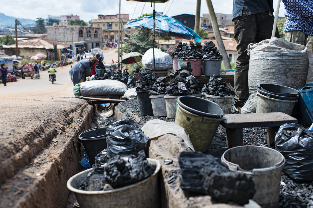 Charcoal-seller in Mokolo Market, Yaoundé, Cameroon.