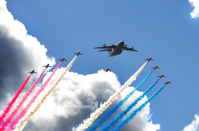 Airbus A400M Atlas & Red Arrows Fly Past, England, UK