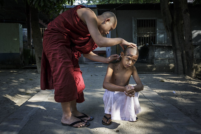 novice monk shaving