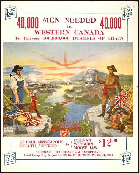 40,000 Men Needed in Western Canada. Poster to encourage American immigration /  40 000 hommes requis dans l’Ouest canadien. Affiche pour favoriser l’immigration américaine