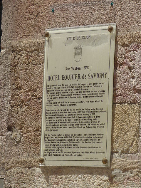 Hôtel Bouhier de Savigny - 12 Rue Vauban, Dijon - plaque