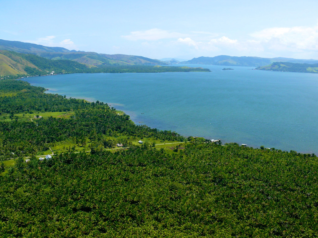 Aerial shot of Papua coast and the Arafura sea, Papua, Indonesia.