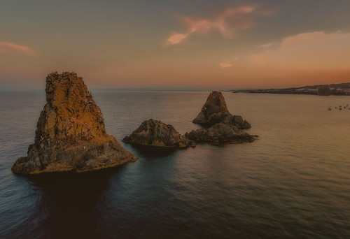 ciclopi isole cyclopean isles sicily seascape rock coast sunset aci trezza catania drone dji phantom 4