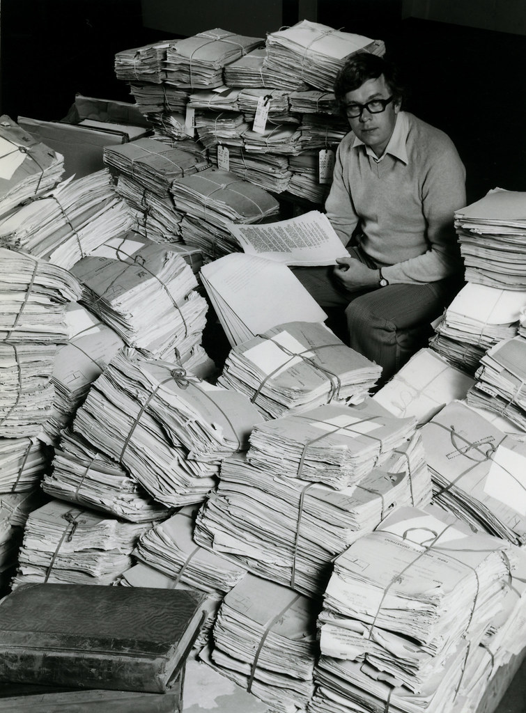 Stuart Strachan, Senior Archivist, National Archives, examines files from the Prime Minister's Department (1980)