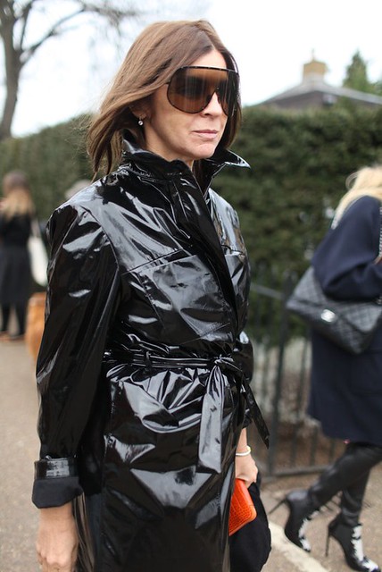 Carine Roitfeld in vinyl coat