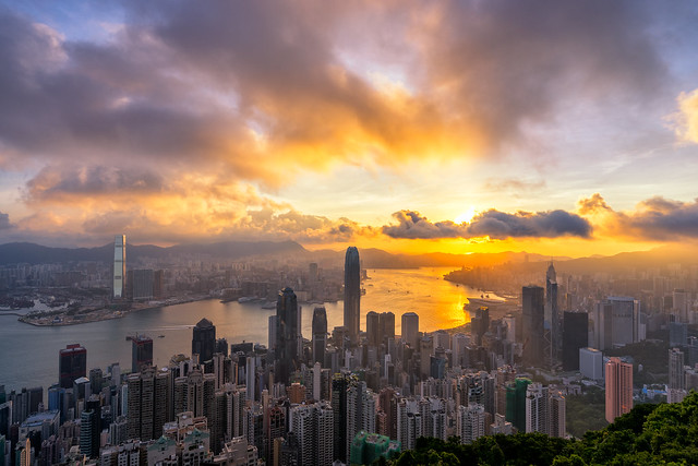 Hong Kong City skyline at sunrise